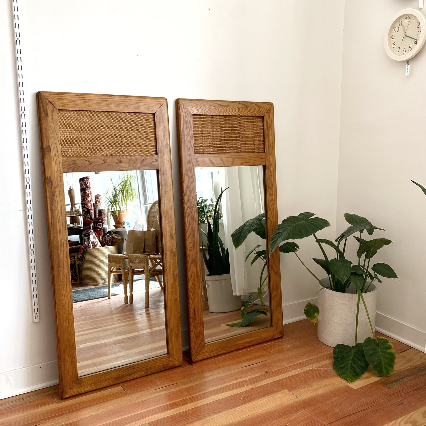 Vintage Oak + Wicker Mirror (51.5” x 23”)