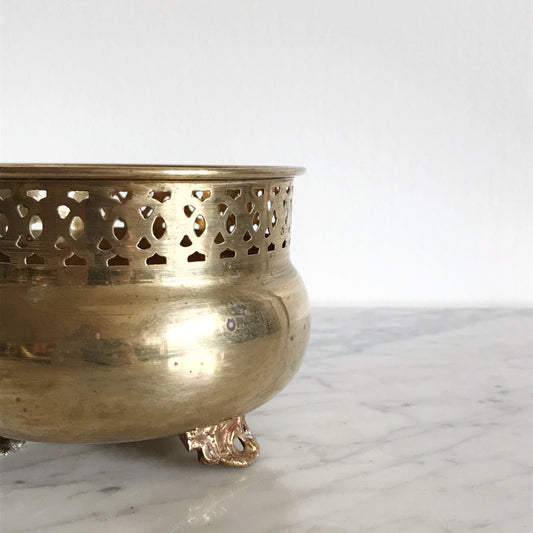 Small Vintage Brass Footed Planter