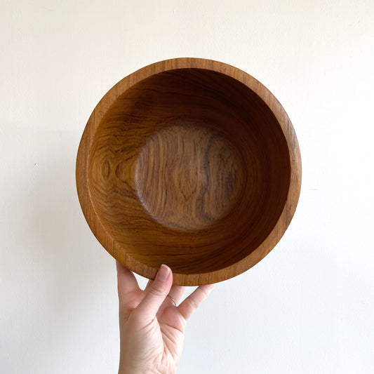 Large Vintage Wood Serving Bowl, 10"