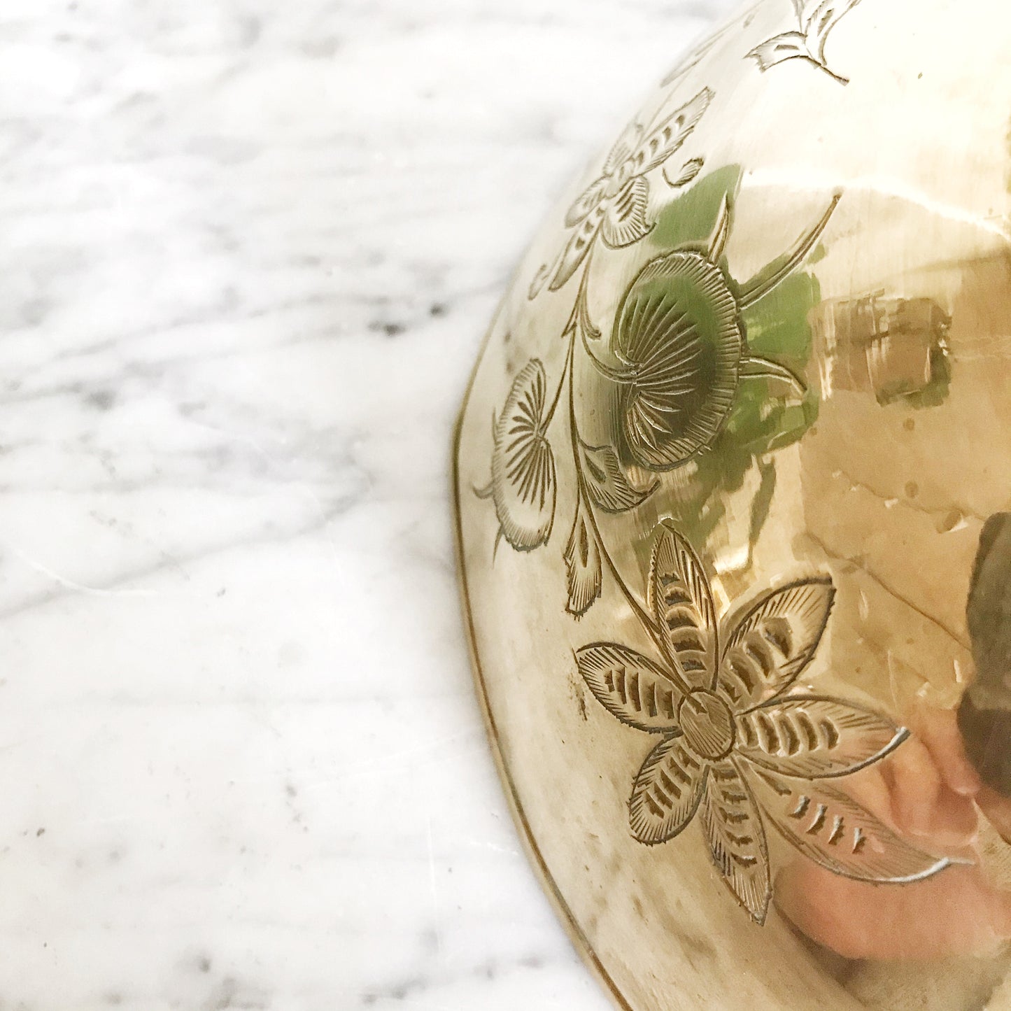 Large Vintage Etched Brass Bowl