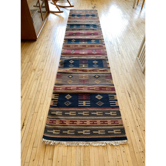 Vintage Woven Dhurrie Runner Rug (12' x 2'6")