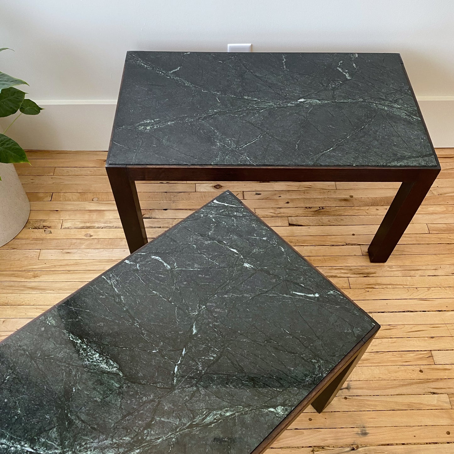 Vintage Walnut + Marble Parsons End Table (SINGLE)