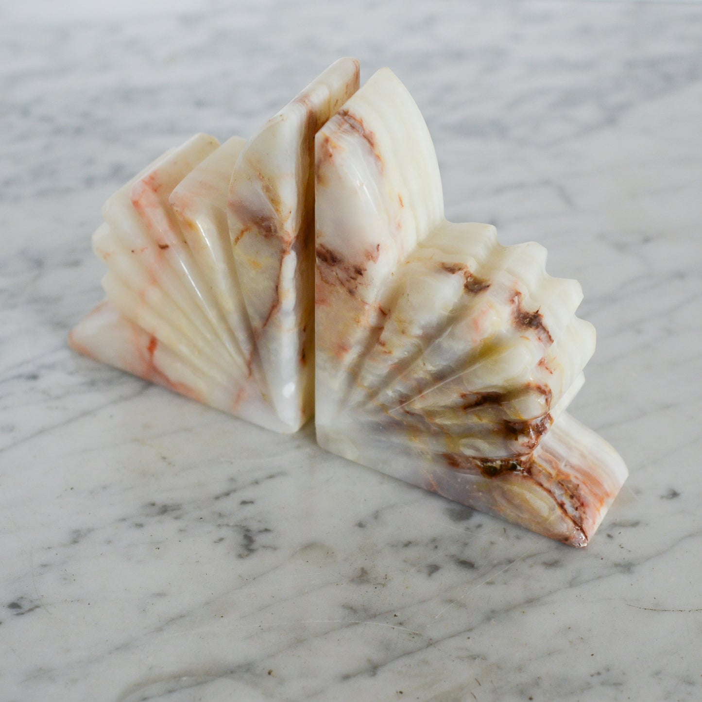 Pair of Vintage Carved Onyx Bookends