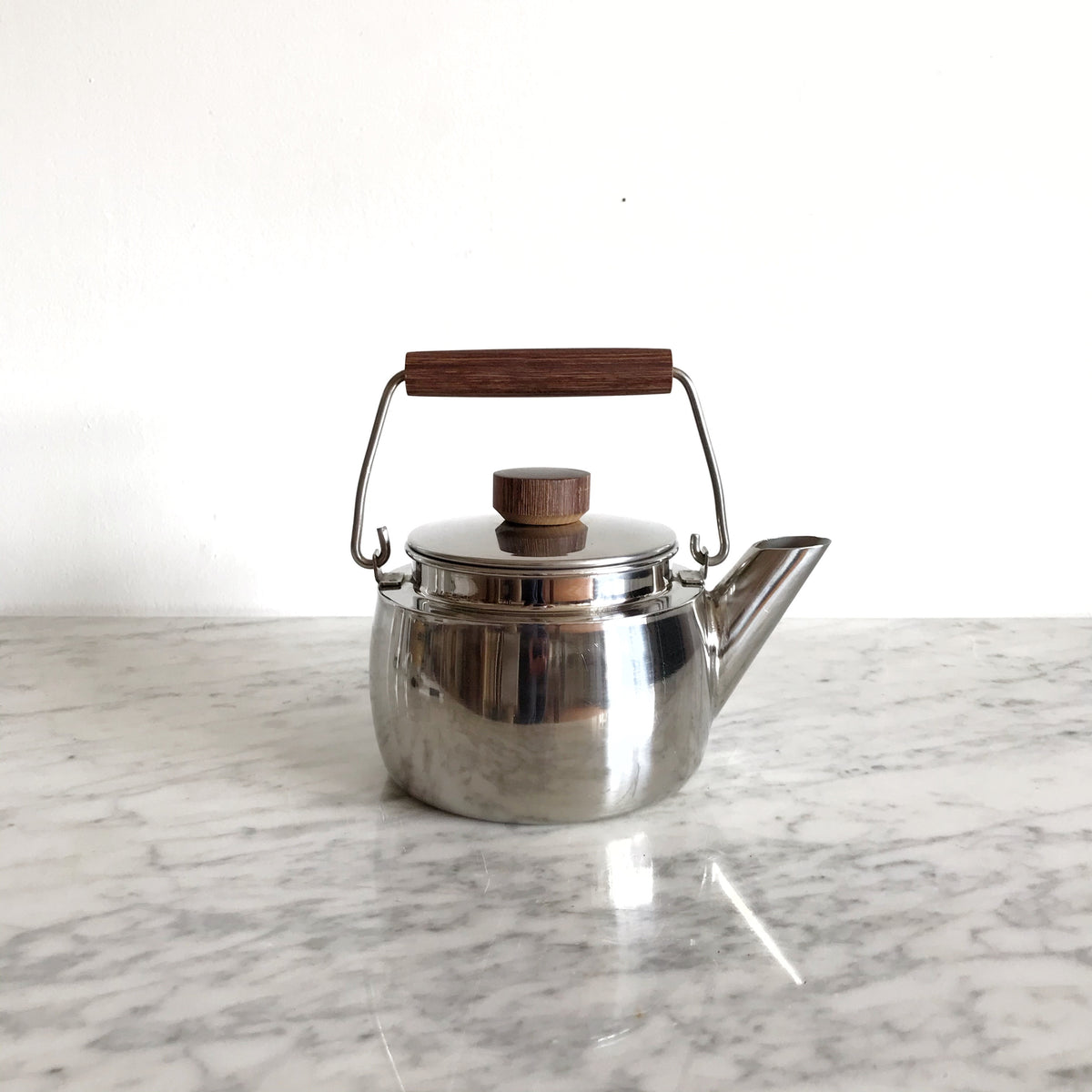Vintage Stainless Modern Kettle, Rosewood Handles