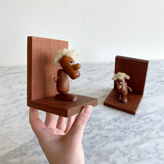 Pair of Vintage Danish Wood Figures Bookends