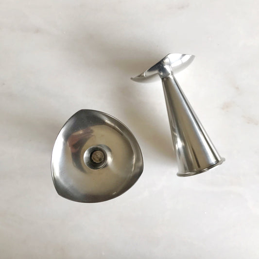 Pair of Tall Vintage Stainless Candle Holders