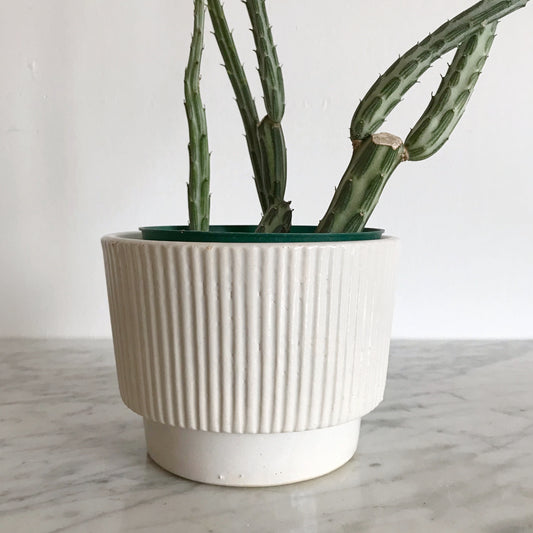 Vintage Reeded Ceramic Planter, 4"