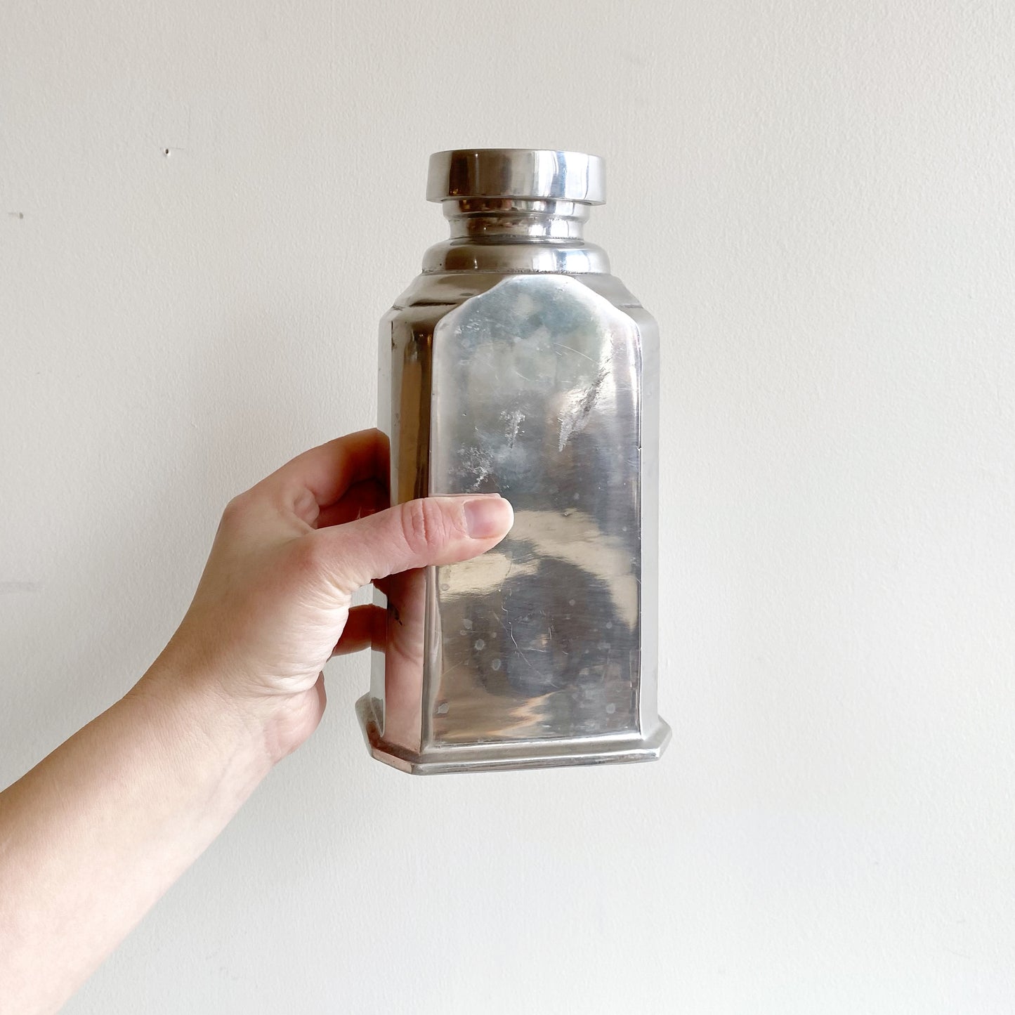 Found Silver Metal Bottle, 8”