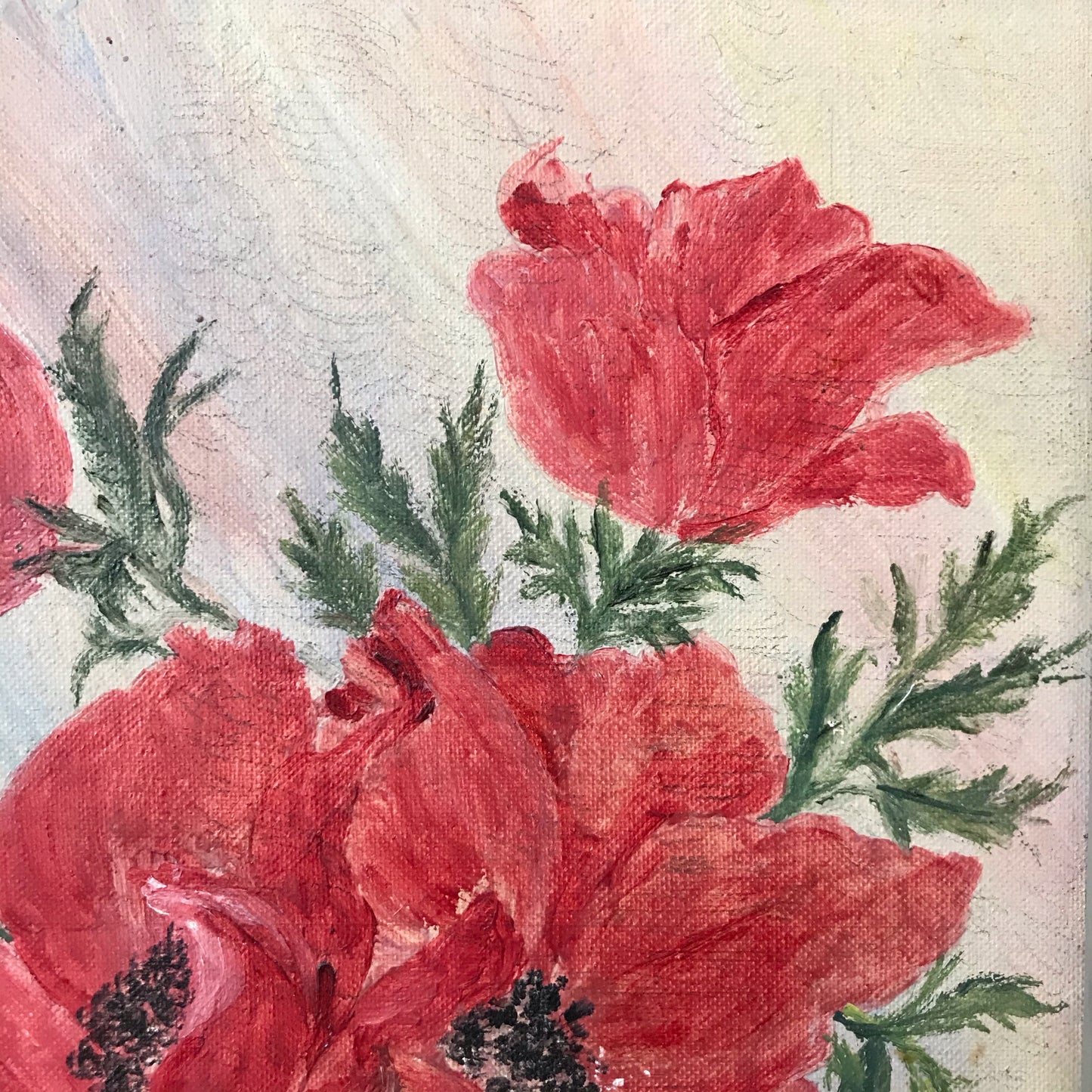 Original Still Life Poppies Painting, 1968 (13 x 17)