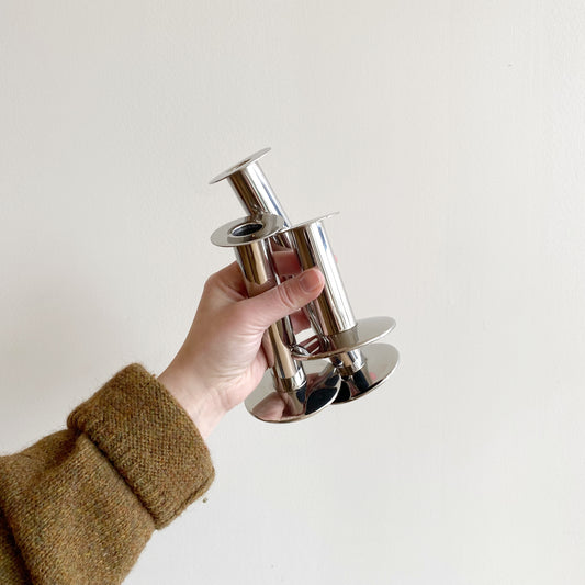 Trio: Vintage Post Modern Silver Candle Holders