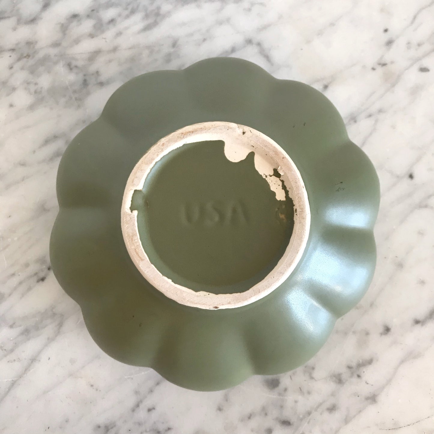 Vintage Scalloped Ceramic Planter, Green
