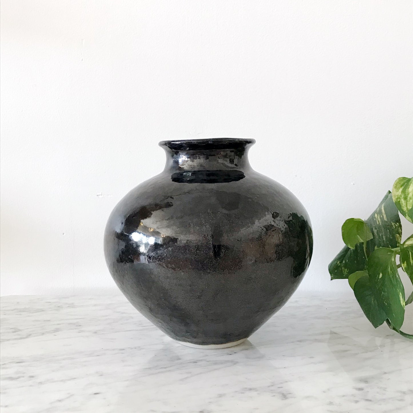 Large Vintage Studio Pottery Vase, Dark Blue-Black