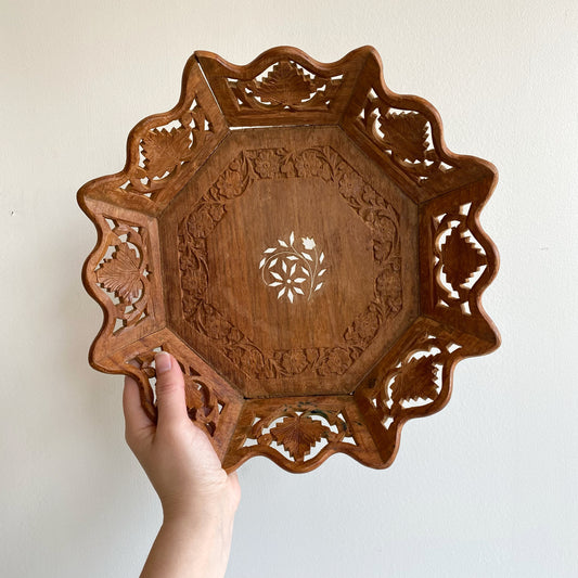 Vintage Wood Tray with Flower + Leaf Design