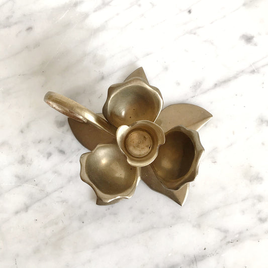 Vintage Brass Flower Candle Holder