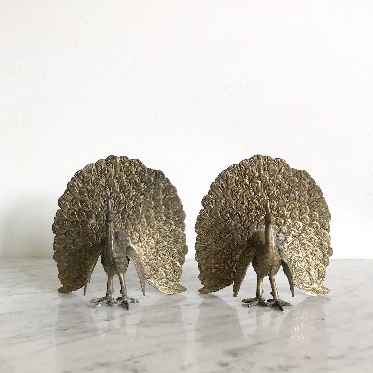 Vintage Brass Peacock Bookends
