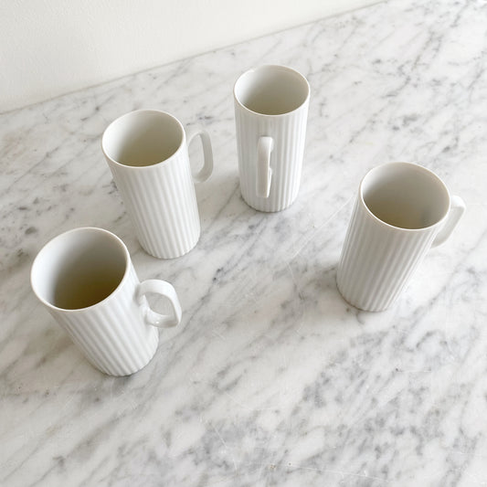 Set of 4 Ribbed Porcelain Espresso Cups