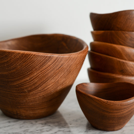 Vintage Angular Turned Wood 7-Piece Serving Set