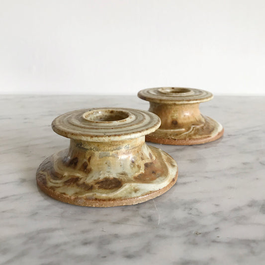 Pair of Vintage Pottery Candle Holders