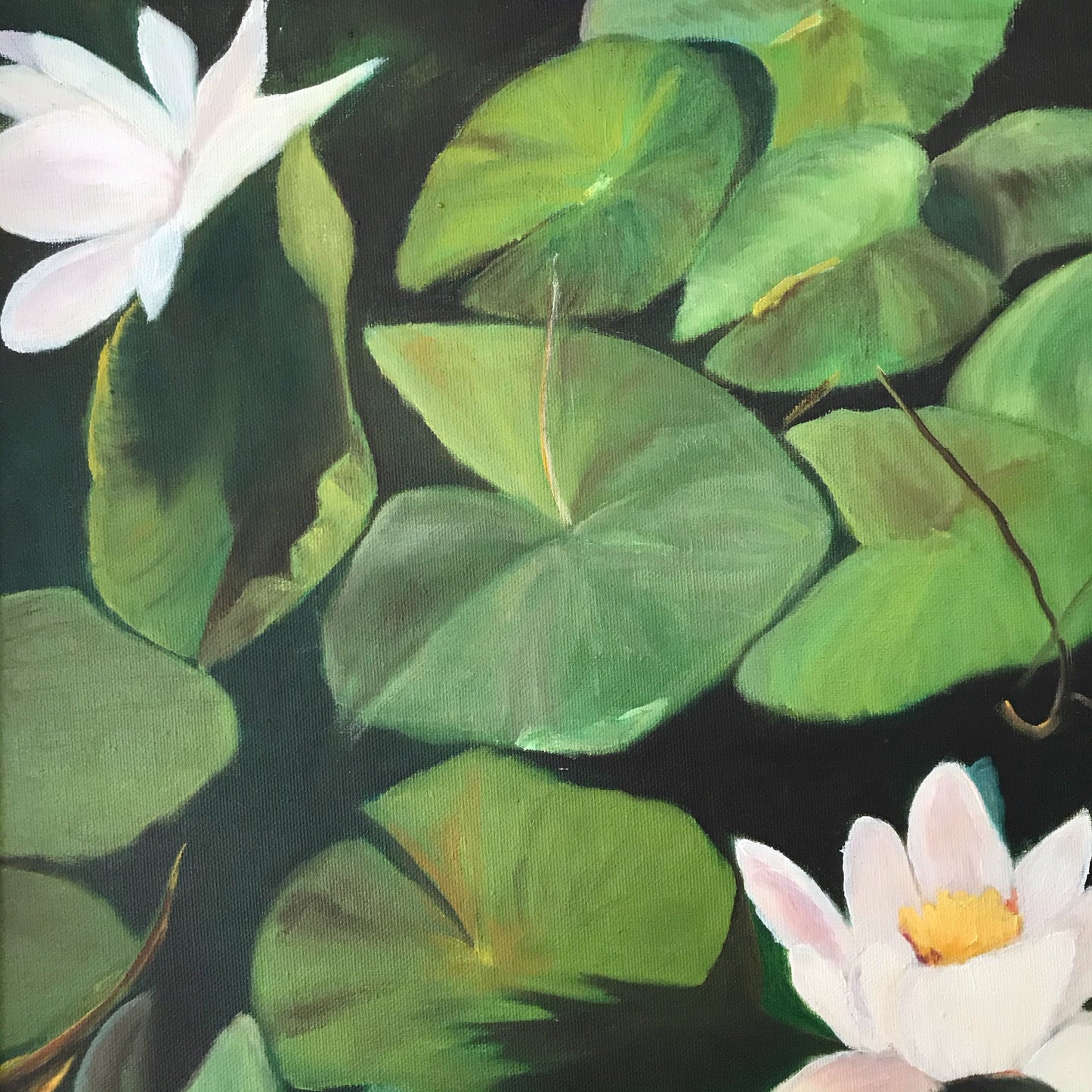 Large Original Vintage Painting, Water Lilies (37 x 27)
