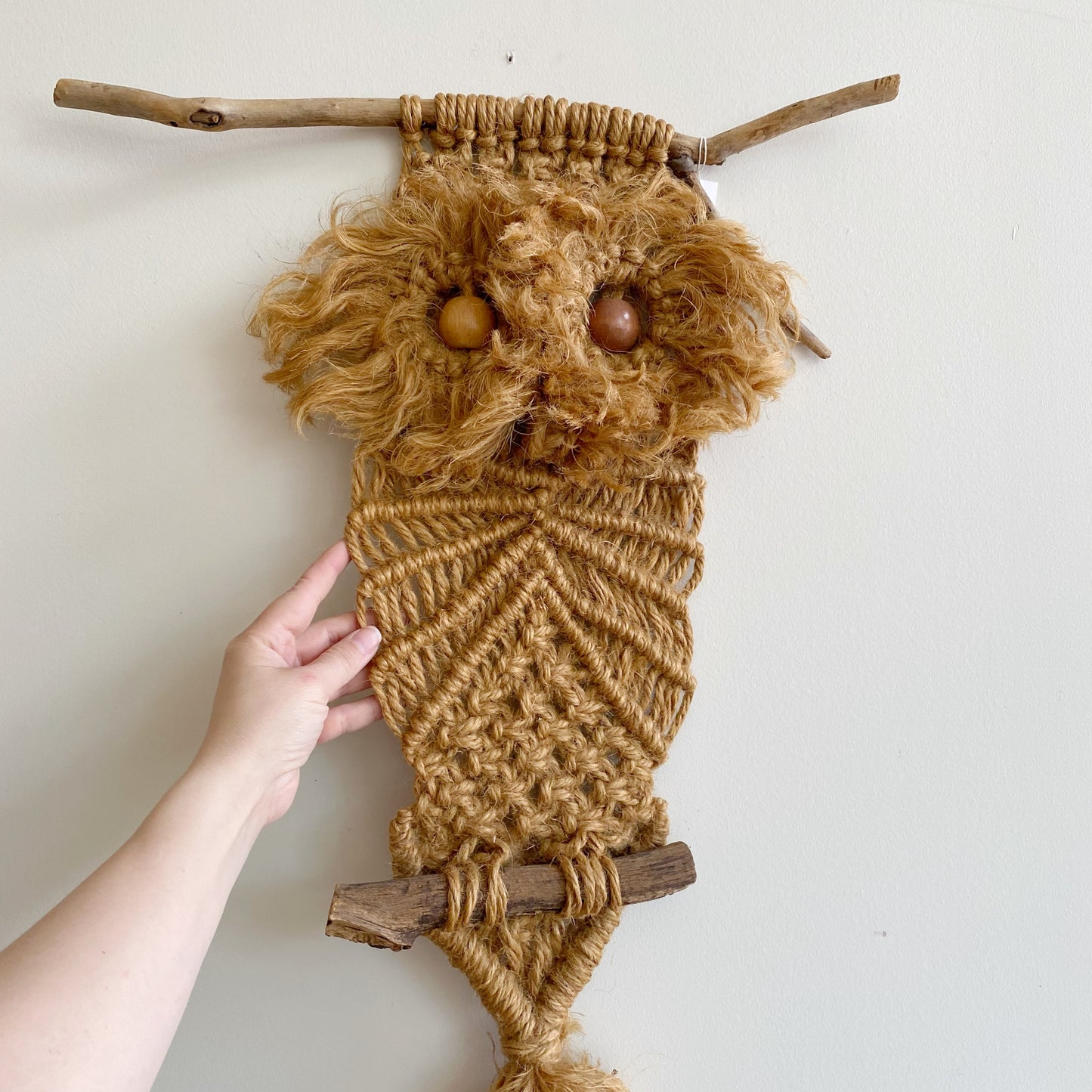 Large Vintage Woven Macrame Owl