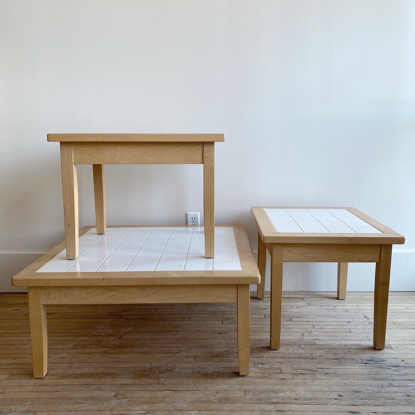 Vintage 90's Maple + White Tile Tables, Choose