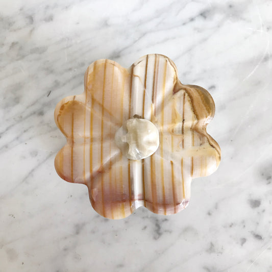 Vintage Onyx Flower Trinket Box