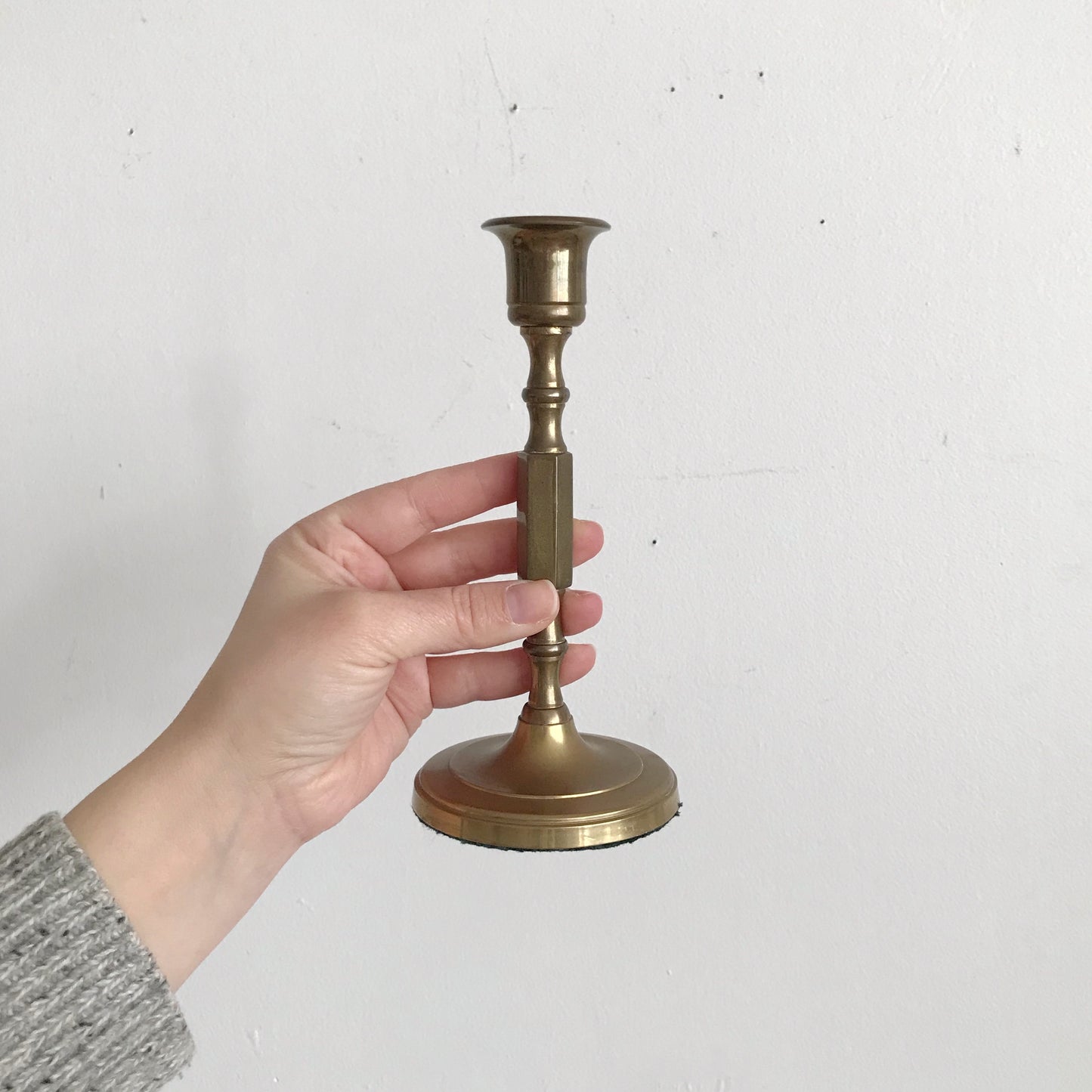 Pair of Vintage Brass Hex Candle Holders