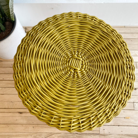 Vintage Wicker Stool, Mustard