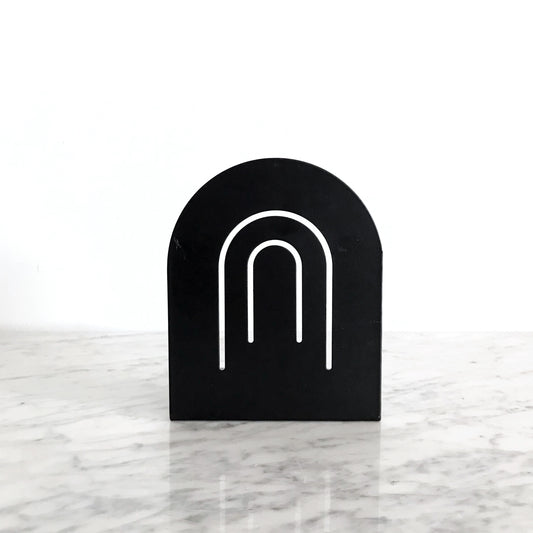 Large Vintage Black Metal Arc Bookend