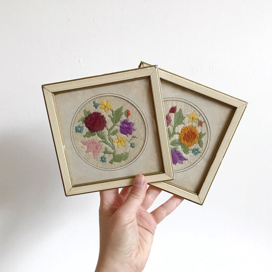Vintage Embroidered Floral Pictures