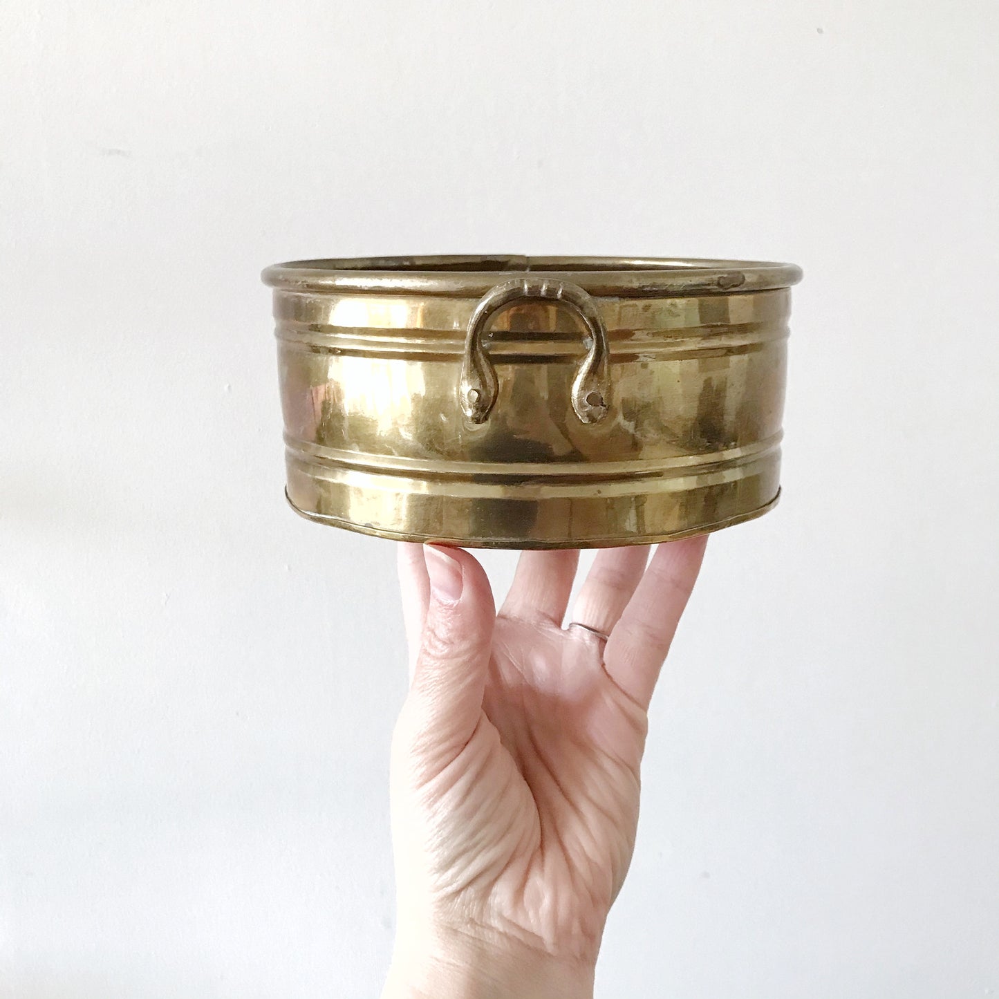 Vintage Shallow Round Brass Planter