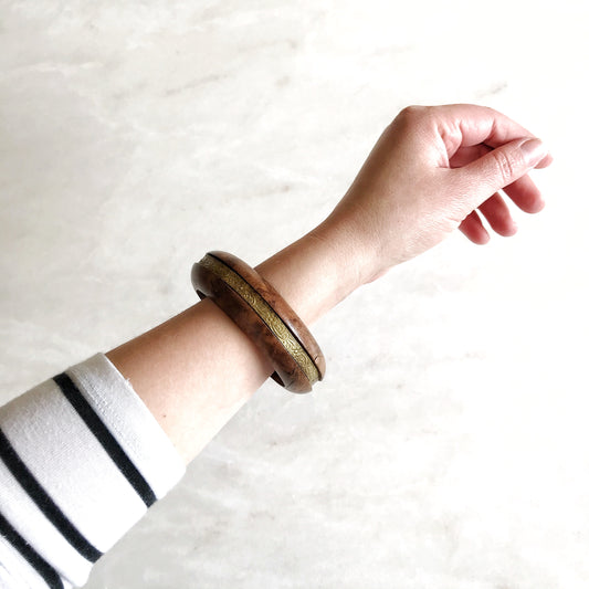 Chunky Vintage Wood & Brass Bracelet