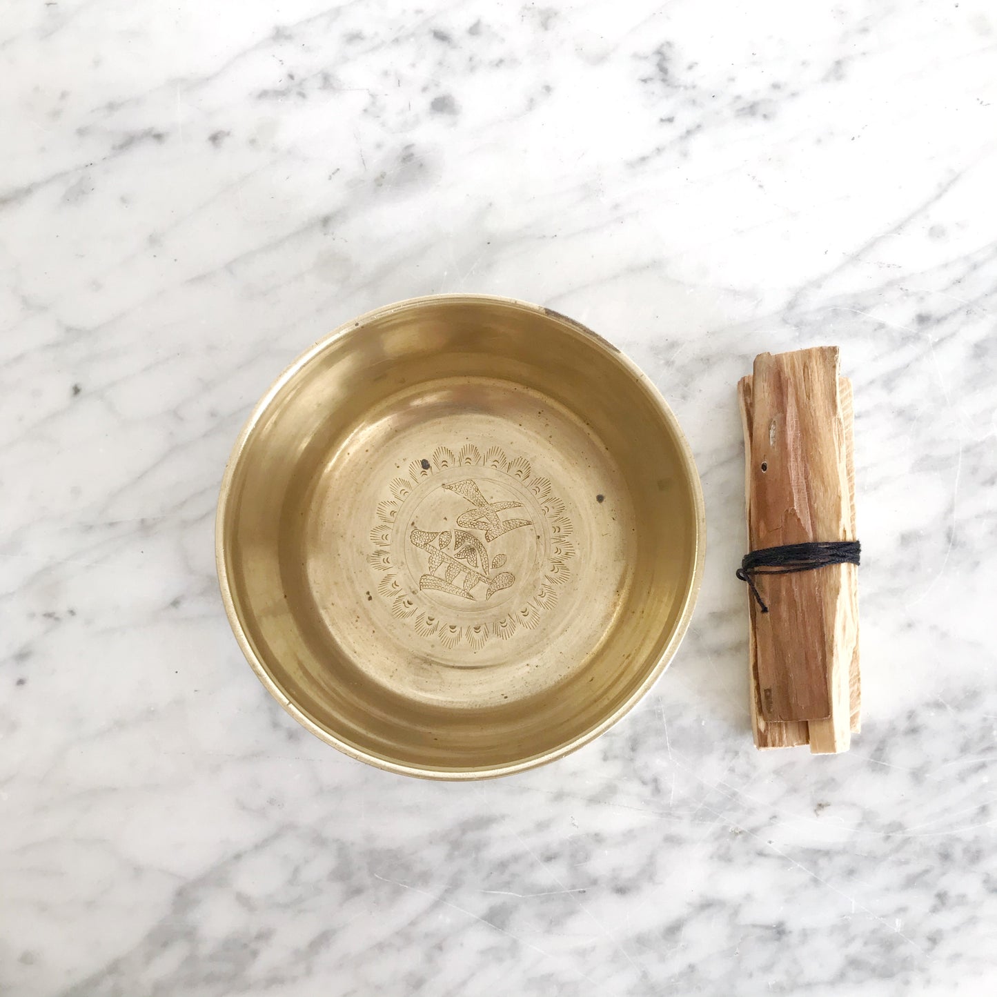 Heavy Vintage Etched Brass Bowl