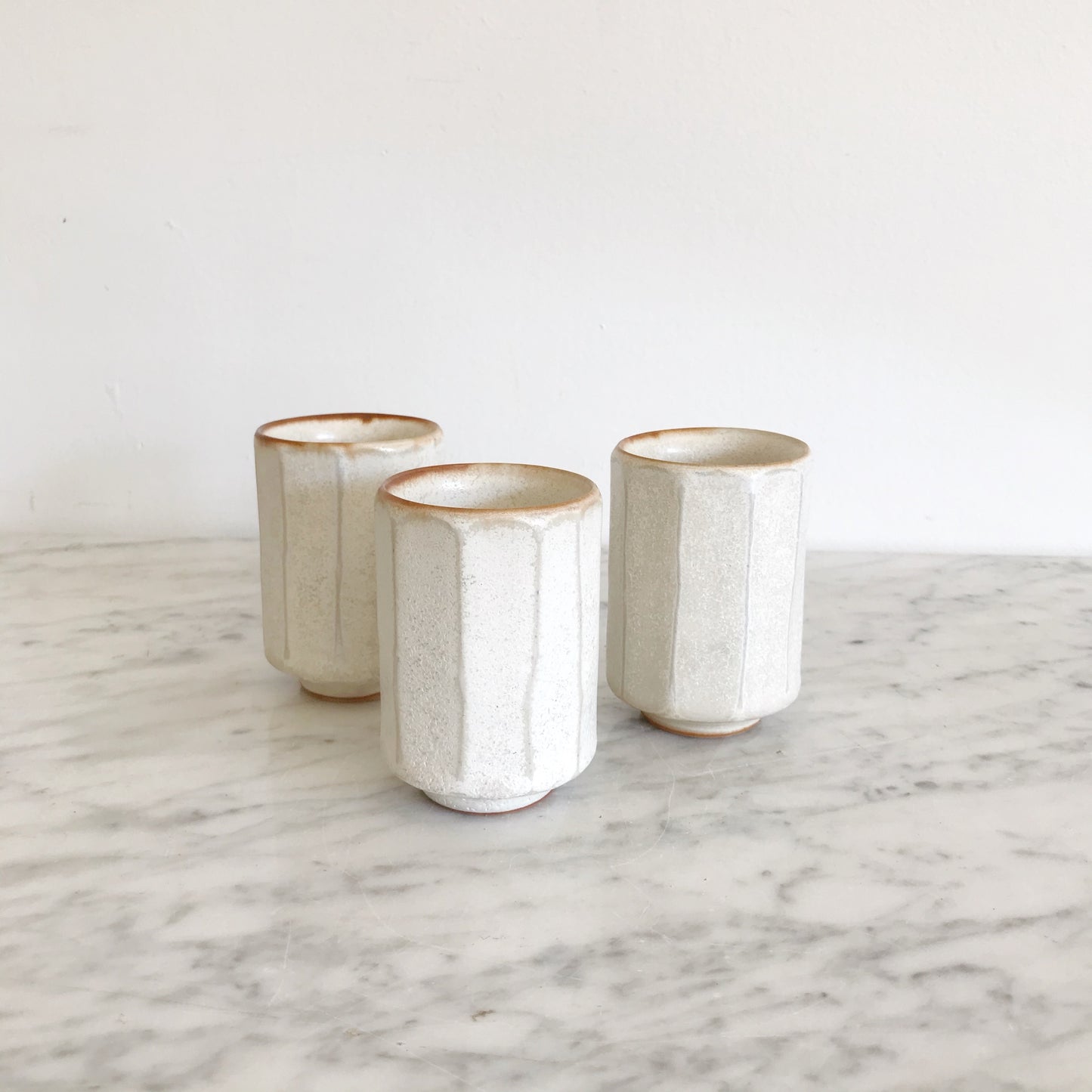 Set of 3 Vintage Faceted Ceramic Cups