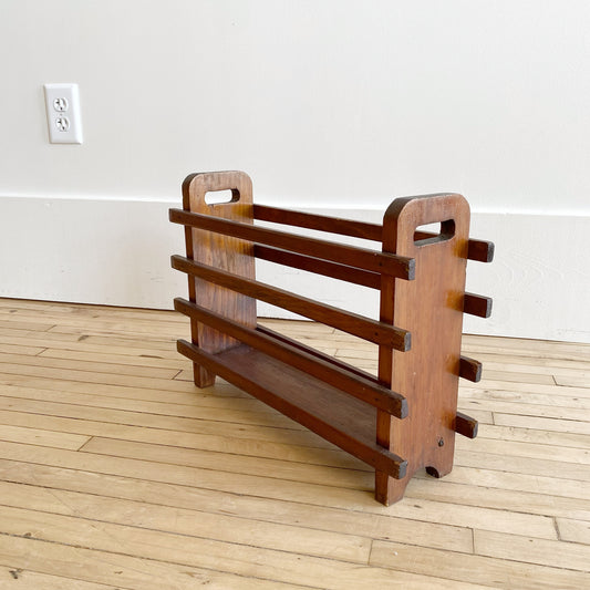 Vintage Handcrafted Wood Slat Magazine Holder