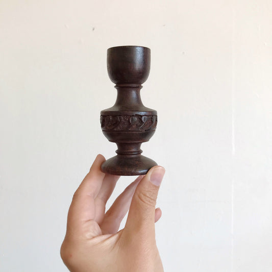 Carved Wood Candlestick Holder, India