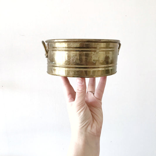 Vintage Shallow Round Brass Planter