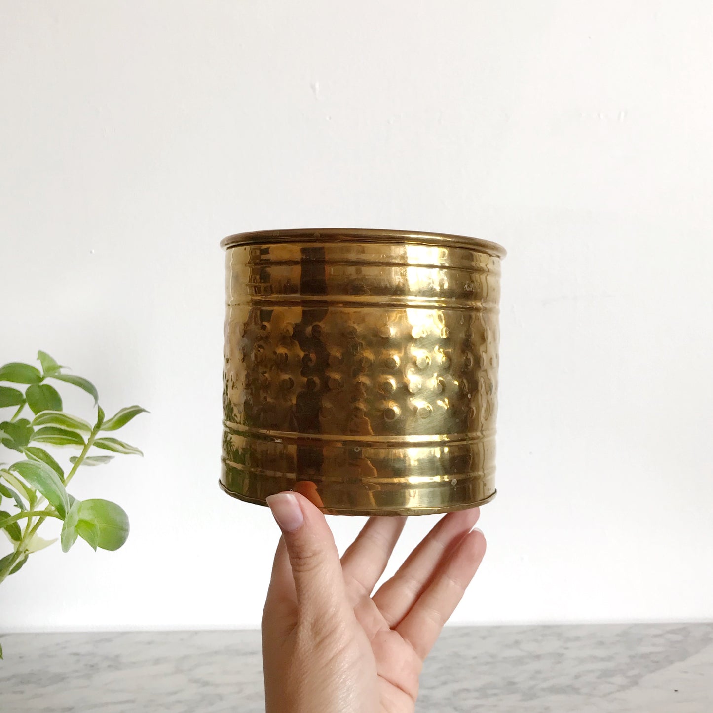 Vintage Cylinder Brass Planter