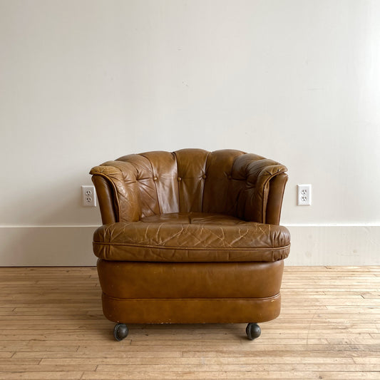 Vintage Tufted Leather Swivel Club Chair