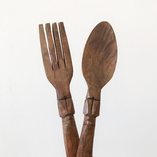 Carved Wood Fork + Spoon Set