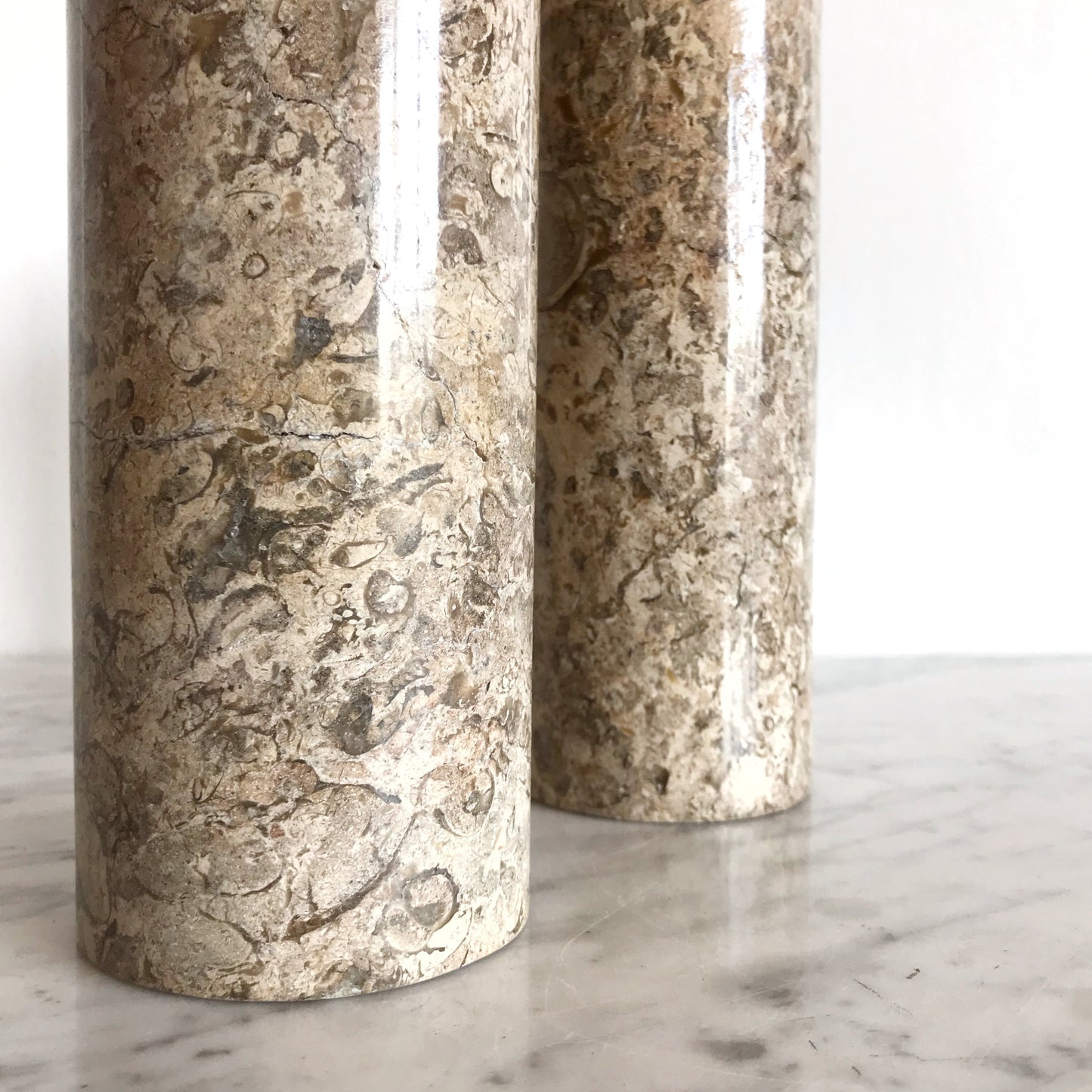 Single XL Polished Fossil Stone Cylinder Vase, 8"