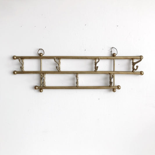 Vintage Solid Brass Coat Rack, 7 Double Hooks
