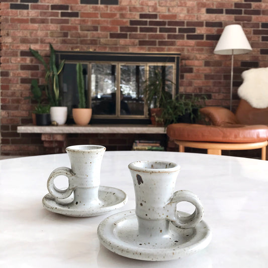 Pair of Handcrafted Pottery Candle Holders