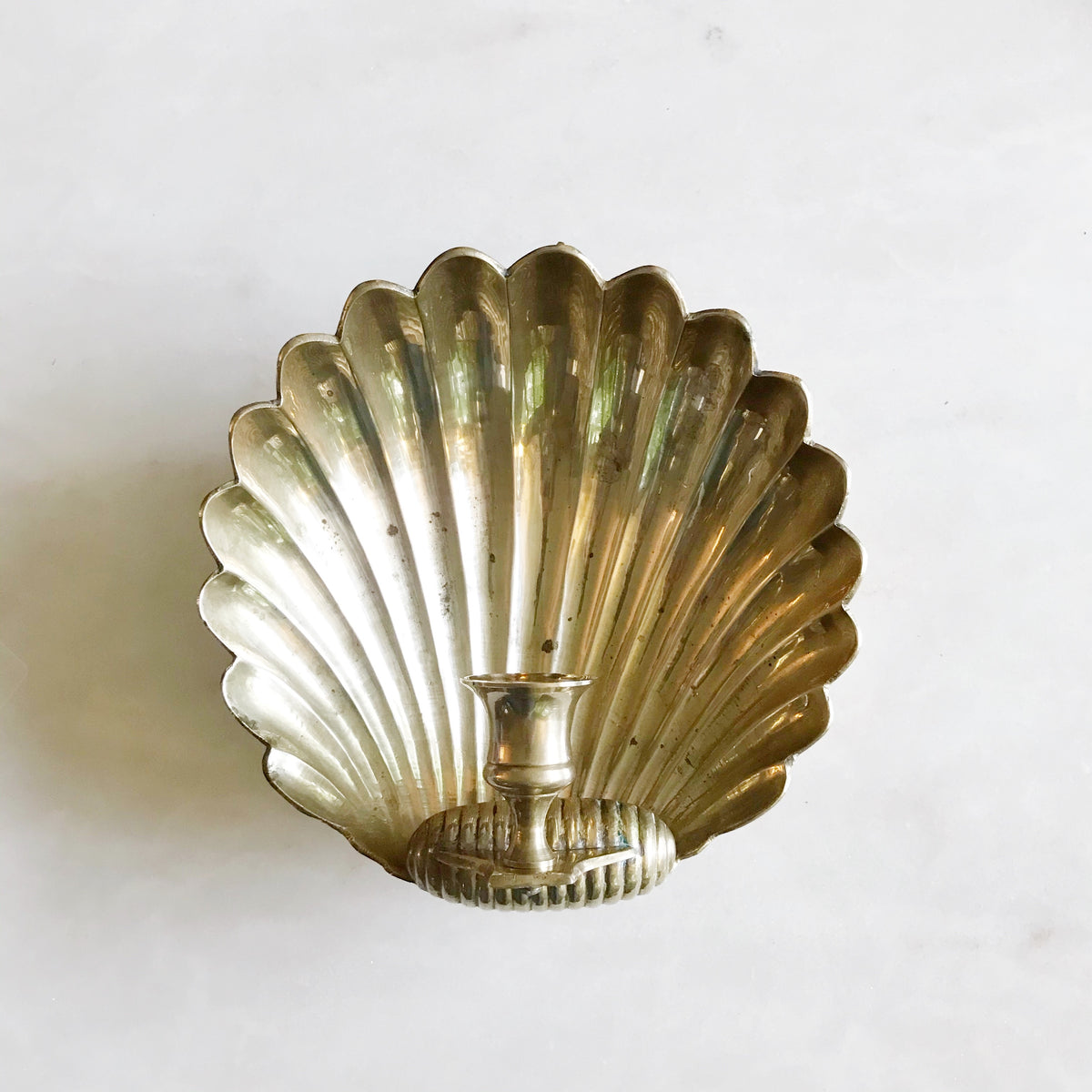Vintage Solid Brass Seashell Candle Sconce
