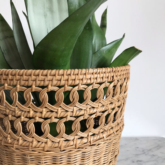 Vintage Wicker Plant Basket / Waste Bin