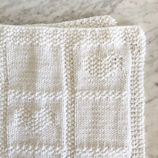 White Knit Baby Blanket w/ Hearts