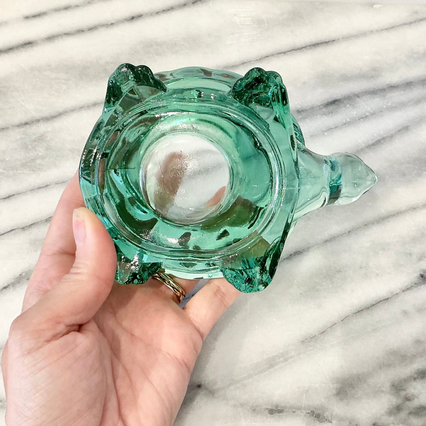 Vintage Green Glass Turtle Votive Holder