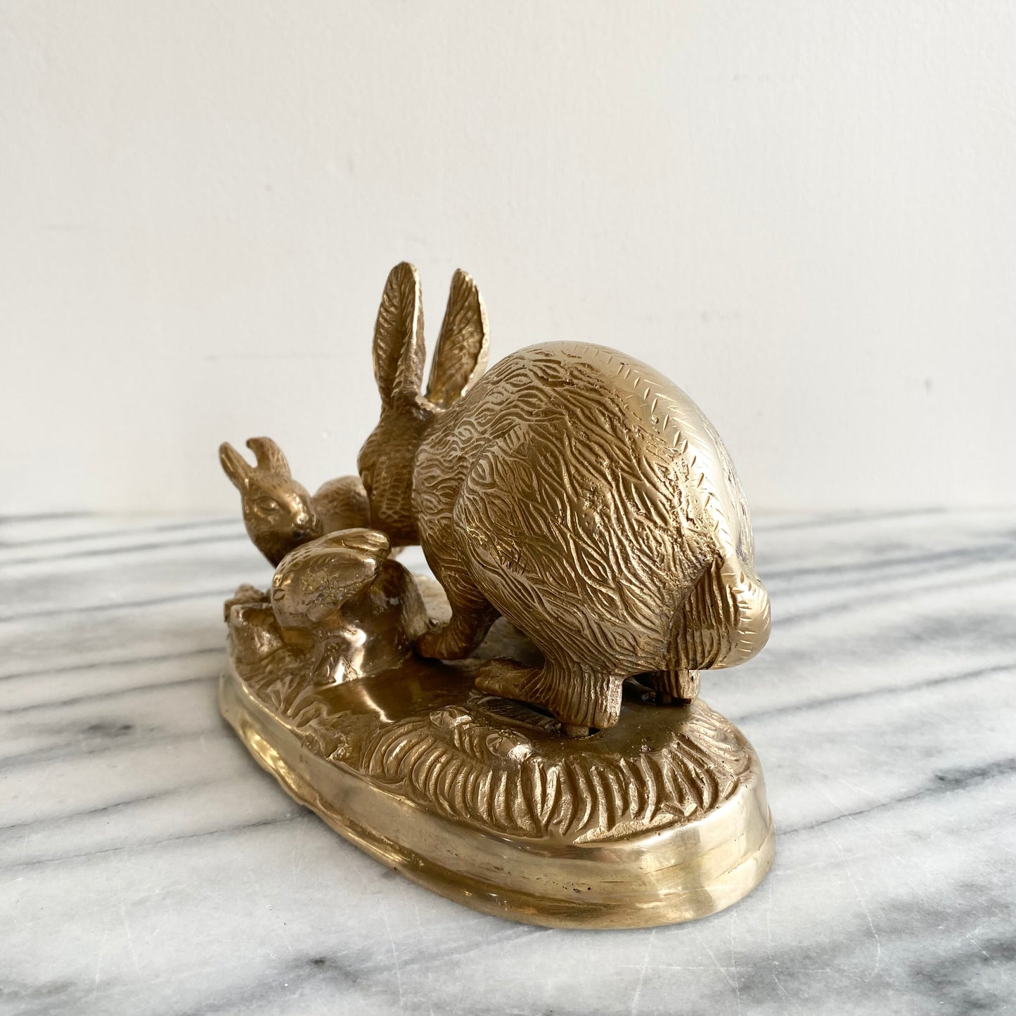 Vintage Brass Rabbit Family, Mama with Babies