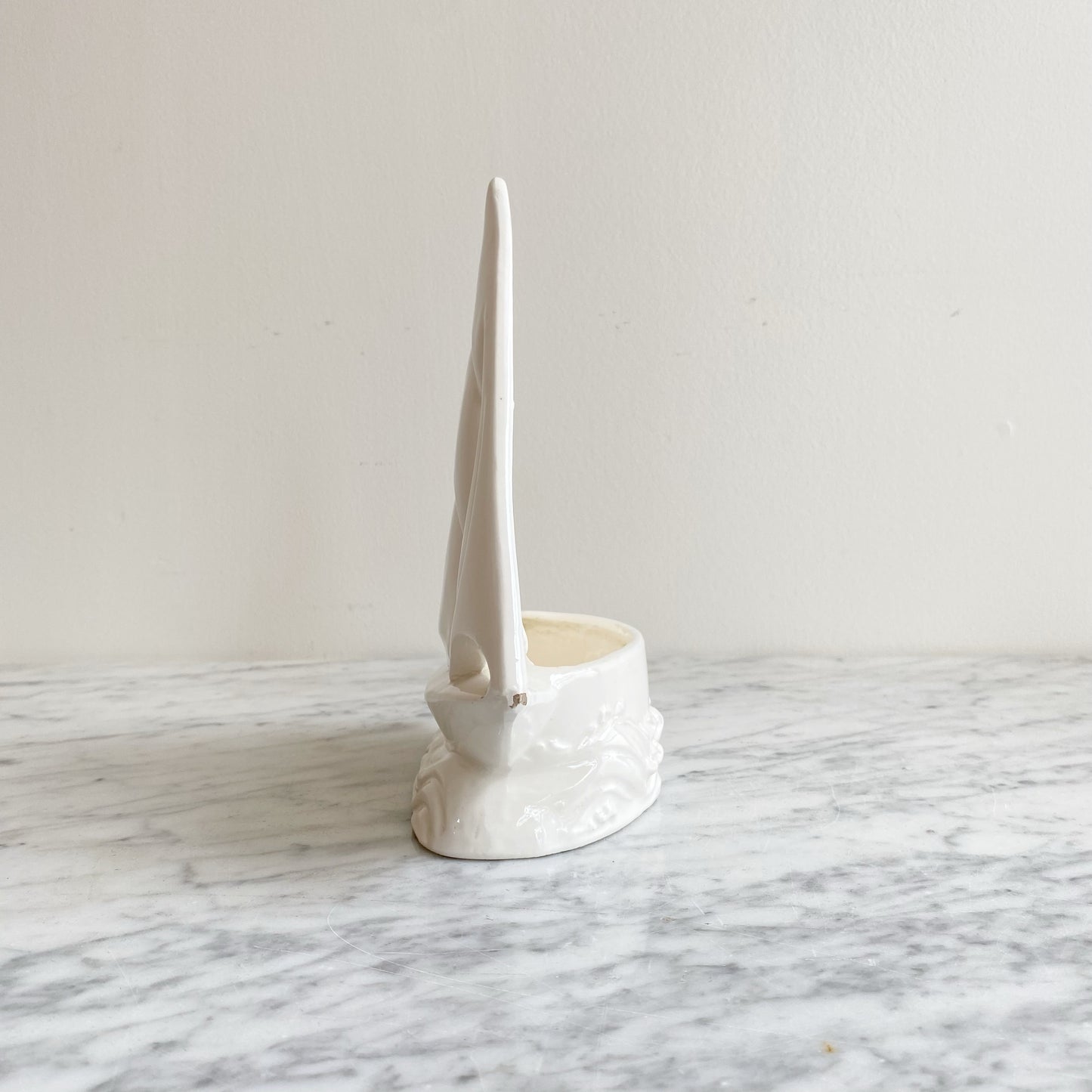 Vintage White Ceramic Sailboat Planter