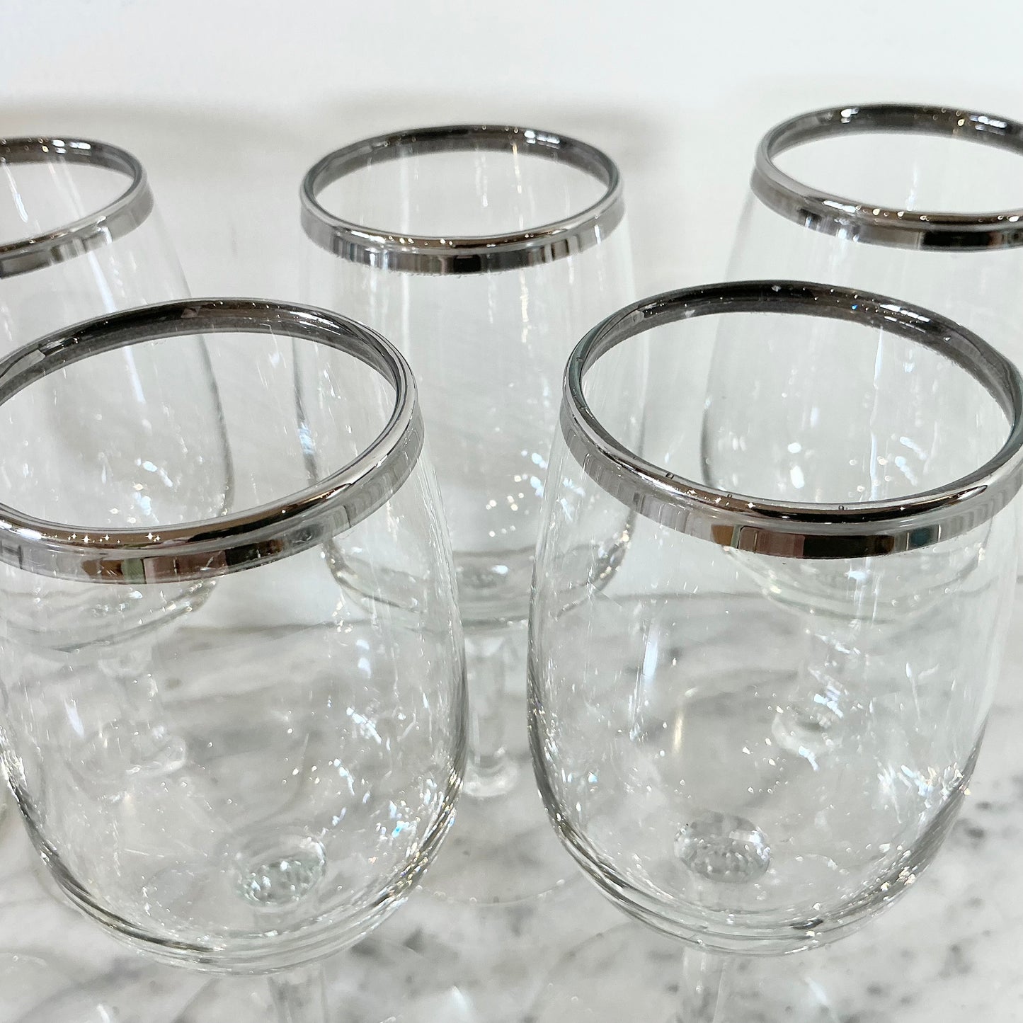 S/8 Small Vintage Silver Rimmed Wine Glasses